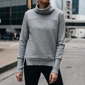 ALO Yoga Hazy Mock Neck Pullover Sweatshirt Athletic Heather Gray, Long Sleeve